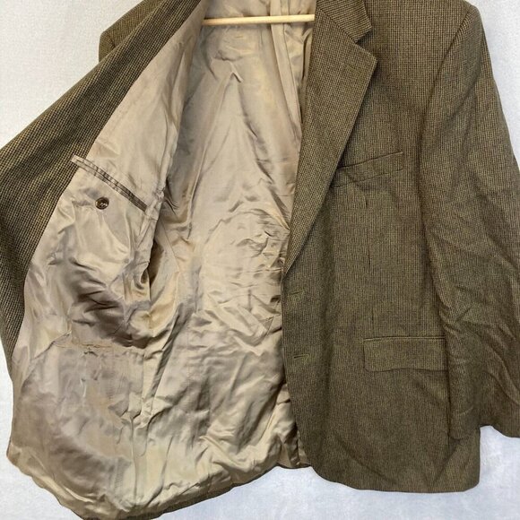 Chaps Ralph Lauren 100% Lambswool Tweed Blazer Mens 44L Sports Jacket Tan Green - Picture 12 of 16